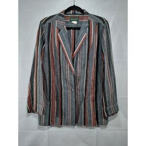 Vtg Sakowitz Linen Blend Striped Blazer Women's 14 Single Button Long Sleeves